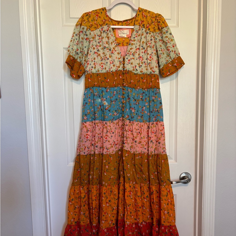 Anthropologie Tiered & True Floral Boho Maxi Dress Size M